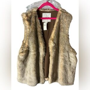Aerie Tan Faux Fur Vest Plush Open Front